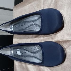 Rampage navy blue and panthleather wedge shoes.